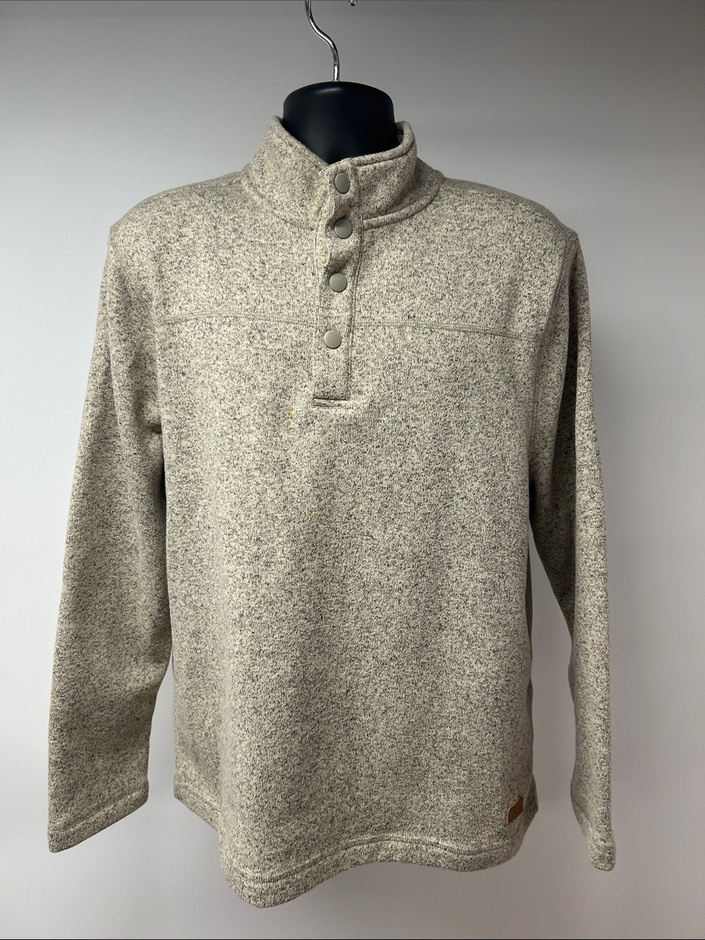 G.H. Bass & Co. Oatmeal Sweater Knit Fleece Snap Mock Neck Pullover Large